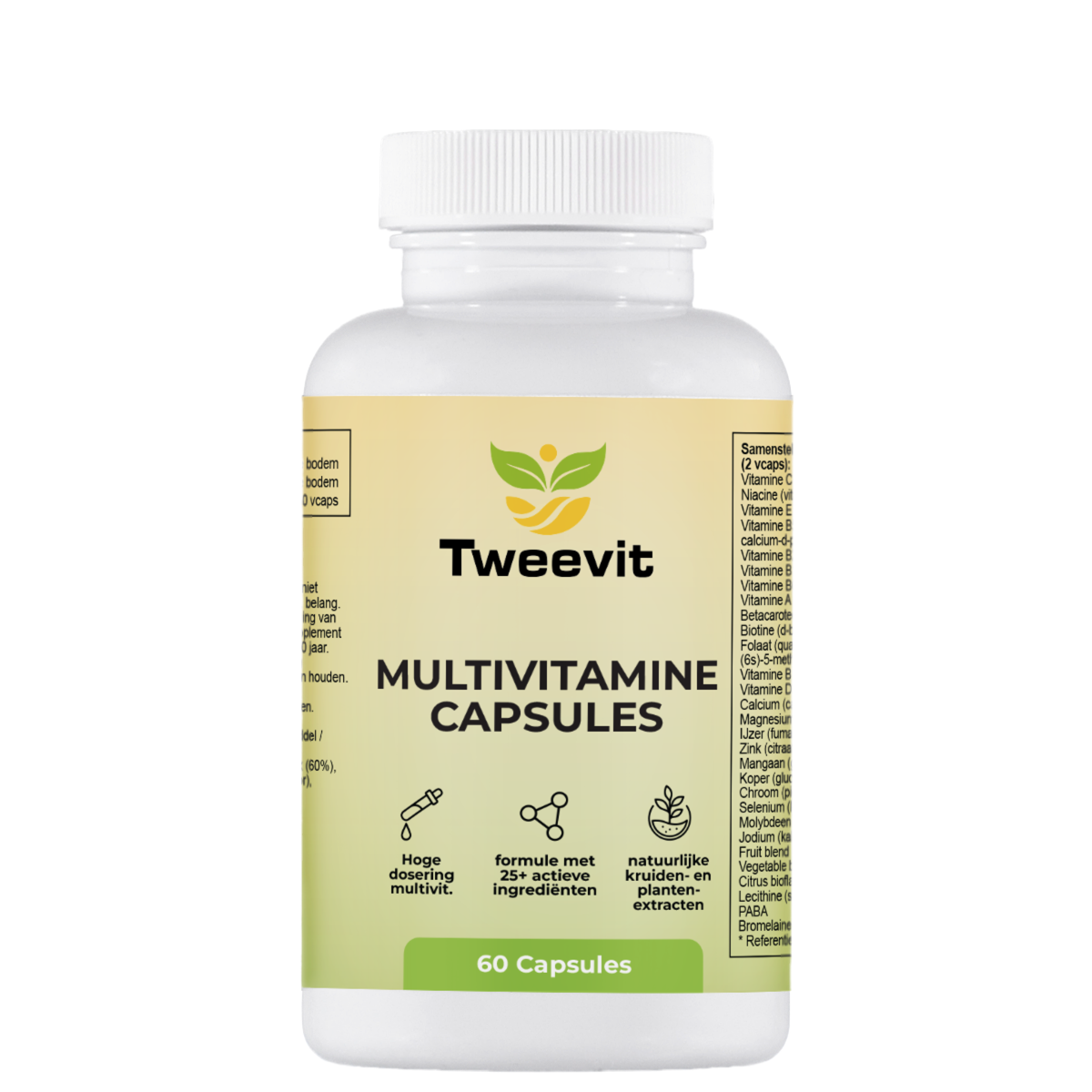 Tweevit Multivitamine Capsules pot met 60 plantaardige capsules – hoge dosering multivitaminen met 25+ actieve ingrediënten en natuurlijke plantenextracten
